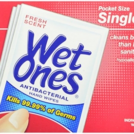 Wet Ones Antibacterial Hand and Face Wipes Singles, 24-Count (Pack of 5)