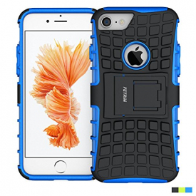 iPhone 7 Case ,Fetrim Rugged Dual Layer Shockproof TPU Case Protective Cover for Apple iPhone 7 / 8 with Built-in Kickstand (Blue)