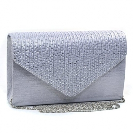 MKY Womens Envelope Flap Clutch Handbag Evening Bag Purse Rhinestone Crystal Glitter Sequin Party Silver