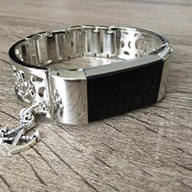 Silver Metal Band For Fitbit Charge 2 Heart Rate Fitness Tracker Flowers Design Accessory Jewelry Fitbit Charge 2 Bracelet With Silver Anchor Charm Adjustable Bangle
