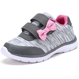 D.SEEK SC303 Toddler Fashion Sneakers Casual Velcro Strap Sport Shoes with Cute Bowknot GY/PNK-7