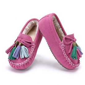 Loafers Girls Shoes For Winter – Fur Lining Casual Sneakers Pink Toddler 10