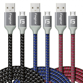 Micro USB Cable, 3 pcs (6ft/2M) Fasgear Nylon Braided Tangle-Free Fastest charger data colorful cable with Metal Connectors for Android, Samsung galaxy S6/S6 edge, HTC and more (Blue,Black,Rose)