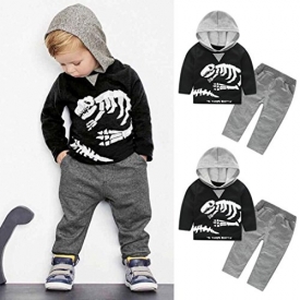 Orangeskycn Long Sleeve Hoodie, Toddler Kids Baby Girls Boys Dinosaur Bones Clothes Set Hooded Tops+Pants Outfit by (3T, Black)