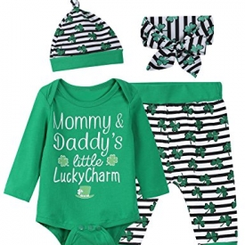 Baby Boys Girls Outfit Set ST Patrick’s Day Long Sleeve Clothes Bodysuit (Green, 3-6 Months)