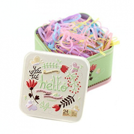 1 Box (700PCS) Disposable Hair Ponytail Holders Elastic Hair Bands Hair Tie Rubber Bands with Cute Tin Box for Baby Kids Girls (Candy colour)