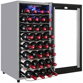 AKDY 32 Bottle Single Zone Thermoelectric Freestanding Wine Cooler Cellar Chiller Double Door Refrigerator Fridge Quiet Operation