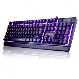 Emarth Mechanical Feel Gaming Keyboard, 7 Colors LED Backlit Keyboard with 104-Key, USB Wired Keyboard with Anti-ghosting Keys for Laptop Computer – Black