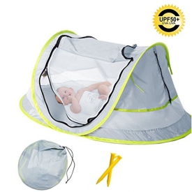 Baby Beach Tent, Portable Baby Travel Bed UPF 50+ Sun Shelters for Infant , Pop Up Mosquito Net with 2 Pegs Sunshade Ultralight Weight