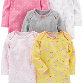 Simple Joys by Carter’s Girls’ 5-Pack Long-Sleeve Bodysuit, Pink, Gray, White, Yellow, 3-6 Months