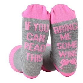 [UPGRADED] -Wine Glass Socks IF YOU CAN READ THIS. BRING ME SOME WINE Socks Gifts For Women (Pink)