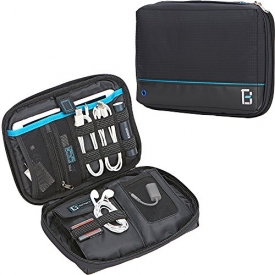 BGTREND Electronic Travel Organizer Universal Cable Cord Storage Bag Water Resistant with Custom Portable Charger Pocket for iPad Mini Hard Drive SD TF Card, Black