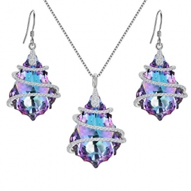 EVER FAITH 925 Sterling Silver CZ Baroque Pendant Jewelry Set Purple Adorned with Swarovski Crystal
