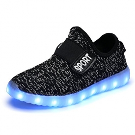 HOFISH Boys Girls Kids Colors Toddler LED Luminous Knit Sneakers USB Charging Light Shoes,33 M EU / 1.5 M US Little Kid,Black
