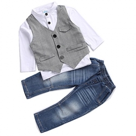 Kids Boys Clothing Sets Shirt and Vest Jeans Clothes Suit for 2 to 5 Age Little Boy (3T)