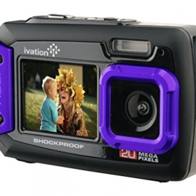 Ivation 20MP Underwater Shockproof Digital Camera & Video Camera w/Dual Full-Color LCD Displays – Fully Waterproof & Submersible Up to 10 Feet (Purple)