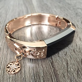 Rose Gold Metal Band For Fitbit Alta & Alta HR Fitness Tracker Unique Flowers Design Jewelry Bangle Fitbit Alta/Alta HR Handmade Bracelet With Rhodium Cubic Zirconia Charm