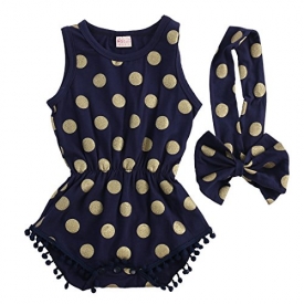 Baby Girl Clothes Gold Dots Bodysuit Romper Jumpsuit One-pieces Outfits Set (18-24 Months, Navy Blue)