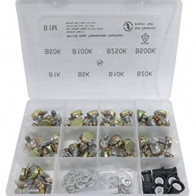 45 pcs Potentiometer Assortment 9 values 1K 5K 10K 20K 50K 100K 250K 500K 1M horizontal straight legs terminal B = linear