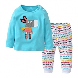 2Pcs/Set Baby Girl Boy Long Sleeve Cartoon Donkey Tops Pants Outfits Clothes Set (12-18 Months)