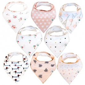 Baby Bandana Drool Bibs 8 Pack for Girls, Hypoallergenic Soft Organic Cotton With Snaps for Teething Drooling, Baby Shower Gift For Girl, Newborn Registry Must Haves, Burp Cloth, Pink Blush Rose