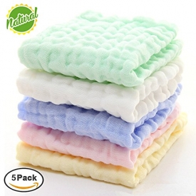 Baby Muslin Washcloths – Natural Organic Cotton Baby Wipes – Soft Newborn Baby Face Towel and Muslin Washcloth for Sensitive Skin- Baby Registry as Shower Gift, 5 Pack 10×10 inches By MUKIN