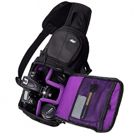Qipi Camera Bag – Sling Style Camera Backpack with Padded Crossbody Strap – for DSLR & Mirrorless Cameras (Nikon, Canon, Sony) – Black