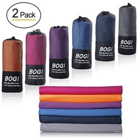BOGI Microfiber Travel Sports Towel-(S:16”x32”,2Pcs)-Antibacterial Dry Fast Soft Lightweight Absorbent&Ultra Compact-For Camping Gym Beach Bath Yoga Backpacking Fitness+Gift Bag&Carabiner(S:Purple)
