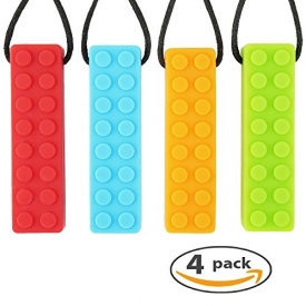 Sensory Chew Necklace BRICK (4-VALUE PACK) | Safe Calming Silicone Chew Toy for Autism, SPD, Biting, Teething, & PDD | Fidget Toy for boys and girls with ADHD | Mild and Medium Firmness TUFFBITE