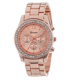 Ladies Wristwatch,SINMA Casual Faux Chronograph Bracelet Quartz Classic Round Crystals Wrist Watch (Rose Gold)