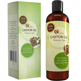 Cold Pressed Castor Oil Hair Growth Treatment – All Natural Anti Aging Antioxidant Serum – Sensual Massage Oil for Men and Women – Hair Loss Treatment – Nourishes Nails and Dry Skin with Vitamin E
