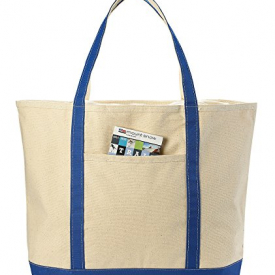 Canvas Tote Beach Bag, Royal Blue – 22″ x 16″ – Heavy duty cotton, shoulder straps, zippered top closure, canvas bags are double-stitched on all seams for durability to handle wet towels and beach gear.