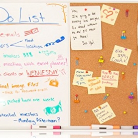 White Board and Cork Board Combo, 36 x 24 Magnetic Bulletin Board for Home or Office | 2 Dry Erase Markers, 1 Eraser, 4 Magnets & Box of Thumbtacks | Mounting Hardware Included