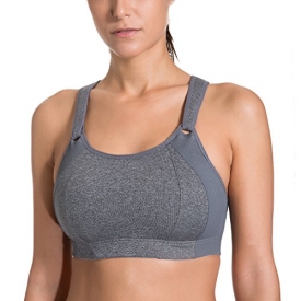 SYROKAN Women’s Front Adjustable Lightly Padded Racerback High Impact Sports Bra Grey 38D