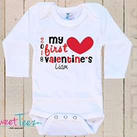 My first Valentine’s Baby Bodysuit Baby Girl Boy Heart Personalized with Name and Year Gift