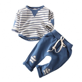 Baby Clothes Set,FUNIC 1Set Casual Fashion Children Toddler Girl Boy Cotton Stipe T-Shirt +Pants (Blue, 6-12 Months)