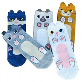 5 Pairs Women’s Cute Socks Fun Cat Funky Novelty Cotton Girl Gift (Kitten)