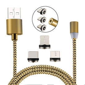 magnetic charging cable volta Charger Cable Magnetic Lightning Type C Micro 3 in 1 usb 2.1A Quick Charging Cable for iPhone Charge Cable with magnet for 3 port magnetic charging cable wire (Golden)