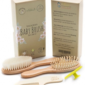 Little Tinkers World Natural 4 Piece Wooden Baby Hair Brush & Comb Set – Healthcare and Grooming Kit for Newborns & Toddlers with Massage & Scalp Brush, Ideal for Cradle Cap & Baby Registry