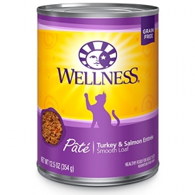 Wellness Natural Grain Free Wet Canned Cat Food, Turkey & Salmon Pate, 12.5-Ounce Can (Pack of 12)