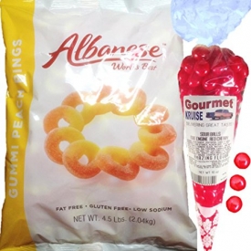 Gummi Gummy Peach Rings Albanese – Bulk Candy 4.5Lb Bag With Red Sour Cherry Balls Gourmet Kruise Signature Gift Bag 10 OZ (NET WT 82 OZ) 2 Item Bundle