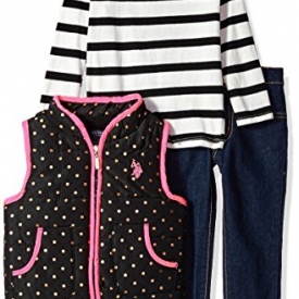 U.S. Polo Assn. Toddler Girls’ Knit Top, Vest and Pant Set, Black, 3T