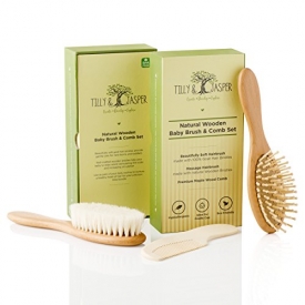 Tilly & Jasper – Wooden Baby Hair Brush and Comb Set I Detangling Brush for Newborns and Toddlers I Cradle Cap Brush Set I Soft Goat Bristles I Eco-friendly Wood I Ideal Baby Gift Idea – Baby Registry