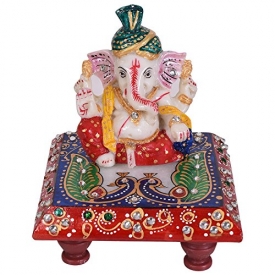 Prakash jewellers meena or enamel work lucky lord ganesha statue over chowki
