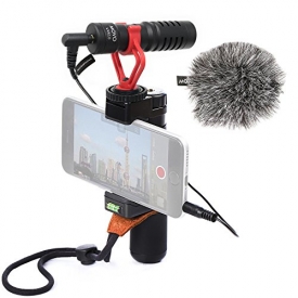 Movo Smartphone Video Rig with Shotgun Microphone, Grip Handle, Wrist Strap for iPhone 5, 5C, 5S, 6, 6S, 7, 8, X (Regular and Plus), Samsung Galaxy, Note and More