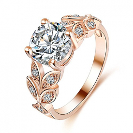 Rings,AutumnFall 2017 New Design Flower Crystal Wedding Ring Jewelry Accessories Engagement Ring For Women (Size 6, Rose Gold)