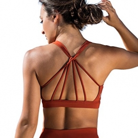 icyzone Padded Strappy Sports Bra Yoga Tops Activewear Workout Clothes For Women (M, Persimmon)