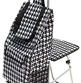 dbest products Trolley Dolly with Seat Shopping Grocery Foldable Cart Tailgate, Houndstooth