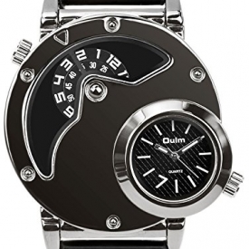 Men’s Unique Analog Watch, Aposon Fashion Dress Quartz Wrist Watch with Dual Dial Cool Design Leather Band Dual Time Watches – Black