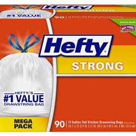Hefty Strong Trash Bags (Tall Kitchen Drawstring, 13 Gallon, 90 Count)